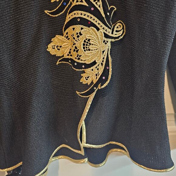 Vintage Floral Sweater Womens Med Black Gold Glam Rock Knit Embellished Evening - Picture 4 of 10